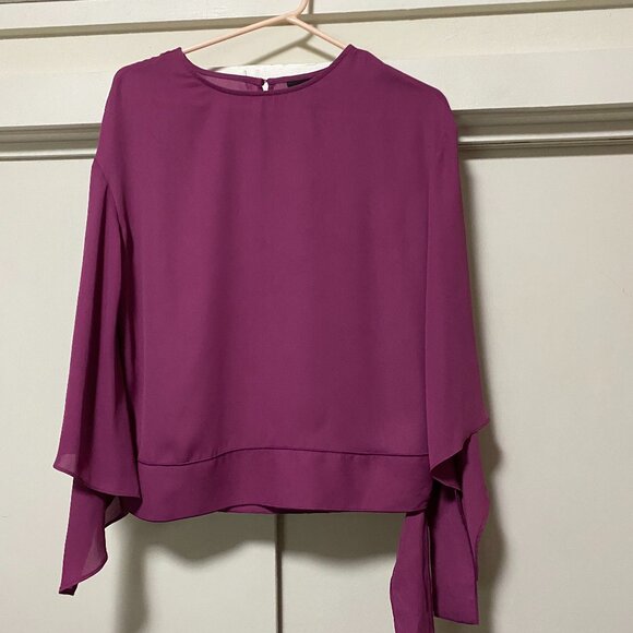 Worthington 3/4 length bell sleeve, plum blouse w/tie, size XS - Picture 1 of 8